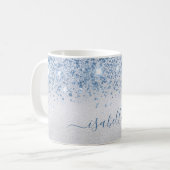 Silver Blue Glitzer Name Skript Kaffeetasse (Vorderseite Links)