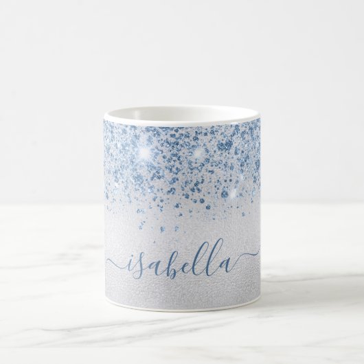 Silver Blue Glitzer Name Skript Kaffeetasse (Mittel)