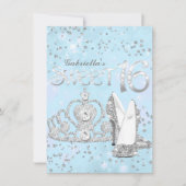 Silver Blue Glitzer Tiara & Heelses Sweet 16 Einla Einladung (Vorderseite)
