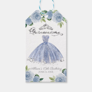 Silver Blue Gown Floral Quinceanera Party Geschenkanhänger