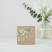 Silver Blue Greenery Kraft Papier Hübsches Skript Quadratische Visitenkarte (Stehend Vorderseite)