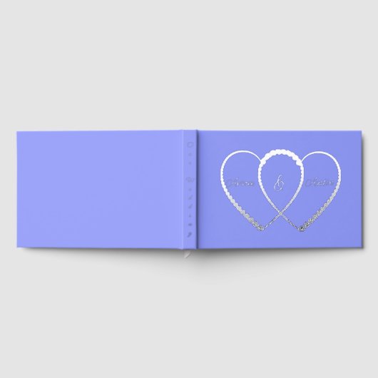 Silver Blue Hearts Entwinnte Hochzeit Gästebuch (Voll)