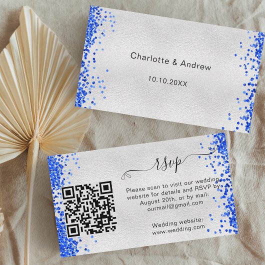 Silver Blue Hochzeitsreaktion Website QR Code UAWG Begleitkarte