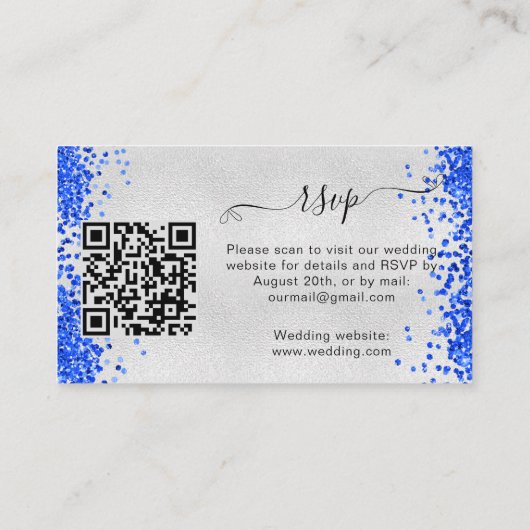 Silver Blue Hochzeitsreaktion Website QR Code UAWG Begleitkarte (Rückseite)