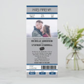 Silver Blue Hockey Ticket Wedding Einladung (Stehend Vorderseite)