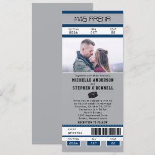 Silver Blue Hockey Ticket Wedding Einladung