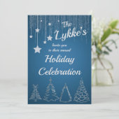 Silver & Blue Holiday Einladung (Stehend Vorderseite)