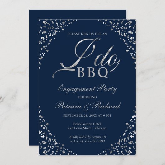 Silver Blue I DO GRILLEN Engagement Party Einladun Ankündigung (Vorne/Hinten)
