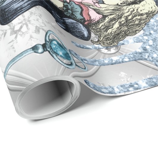 Silver Blue Ice Alice im Wunderland Geschenkpapier (Rolleneckpunkt)