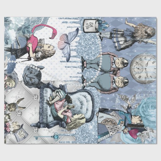 Silver Blue Ice Alice im Wunderland Geschenkpapier (Flach)