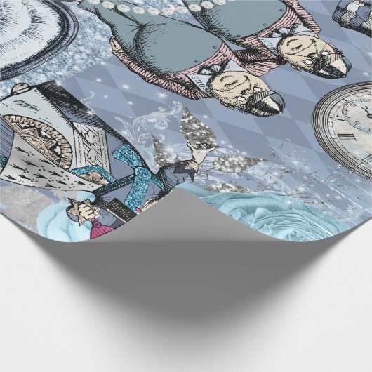 Silver Blue Ice Alice im Wunderland Geschenkpapier (Ecke)