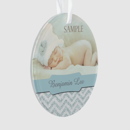 Silver Blue Imitats Glitzer Baby 1. Weihnachtsfest Ornament (Vorderseite)