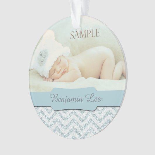 Silver Blue Imitats Glitzer Baby 1. Weihnachtsfest Ornament (Vorderseite)