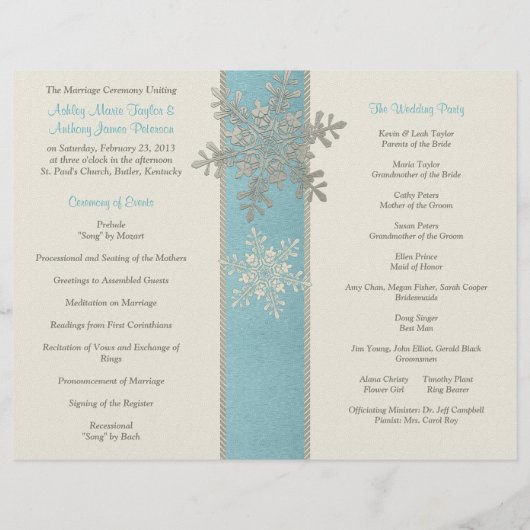 Silver Blue Ivory Snowflake Winter Wedding Program (Rückseite)