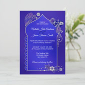 Silver Blue Lila Henna Mehndi Hochzeit Einladung (Stehend Vorderseite)