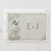 Silver Blue Love Bird Damask Hochzeitseinladungen Einladung (Rückseite)