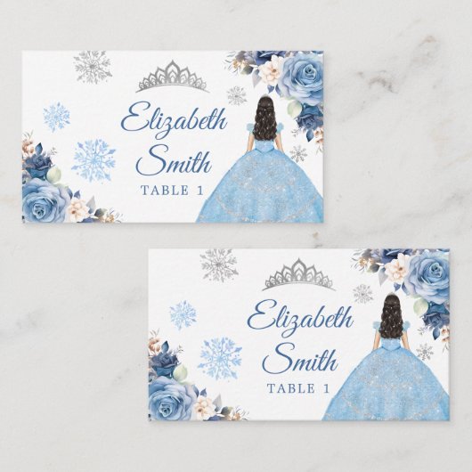 Silver Blue Magic Winter Snowflake Mis Quince Platzkarte (Vorne/Hinten)