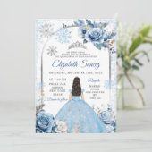 Silver Blue Magic Winter Snowflake Quinceñera Einladung (Stehend Vorderseite)
