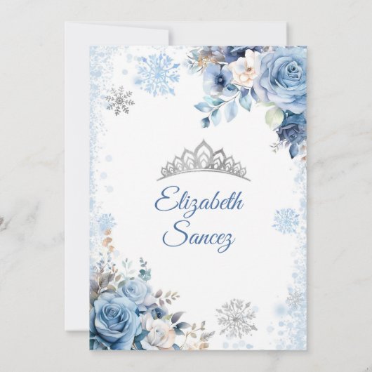 Silver Blue Magic Winter Snowflake Quinceñera Einladung (Rückseite)