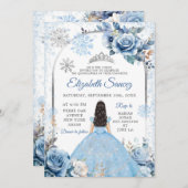Silver Blue Magic Winter Snowflake Quinceñera Einladung (Vorne/Hinten)