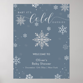 Silver Blue Magical Snowflake Baby Shower Welcome  Poster