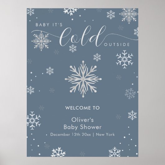Silver Blue Magical Snowflake Baby Shower Welcome  Poster (Vorne)