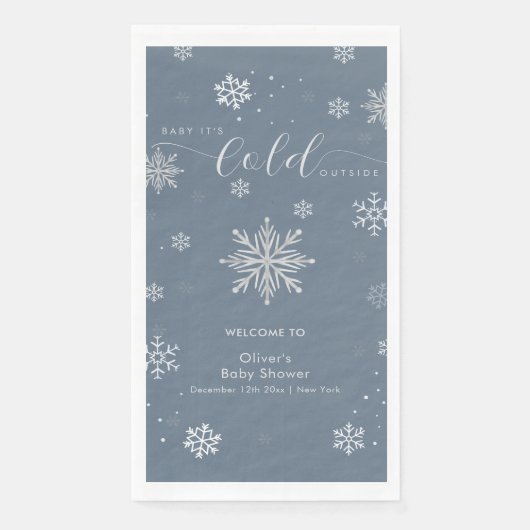 Silver Blue Magical Snowflake Baby Shower Welcome  Serviette (Vorderseite)