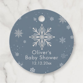 Silver Blue Magical Winter Snowflake Baby Shower  Geschenkanhänger