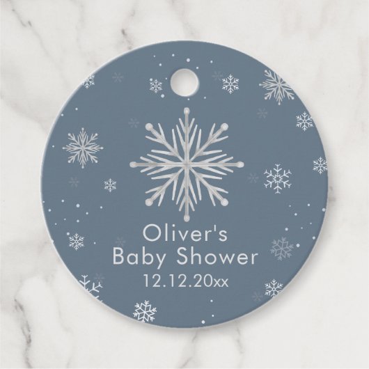 Silver Blue Magical Winter Snowflake Baby Shower  Geschenkanhänger (Vorderseite)