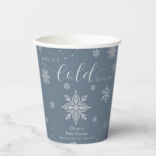 Silver Blue Magical Winter Snowflake Baby Shower  Pappbecher (Vorderseite)