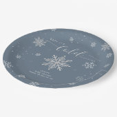 Silver Blue Magical Winter Snowflake Baby Shower  Pappteller (Schrägansicht)