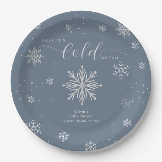 Silver Blue Magical Winter Snowflake Baby Shower  Pappteller (Vorderseite)