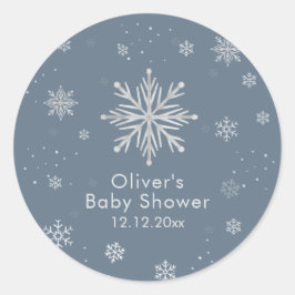 Silver Blue Magical Winter Snowflake Baby Shower  Runder Aufkleber