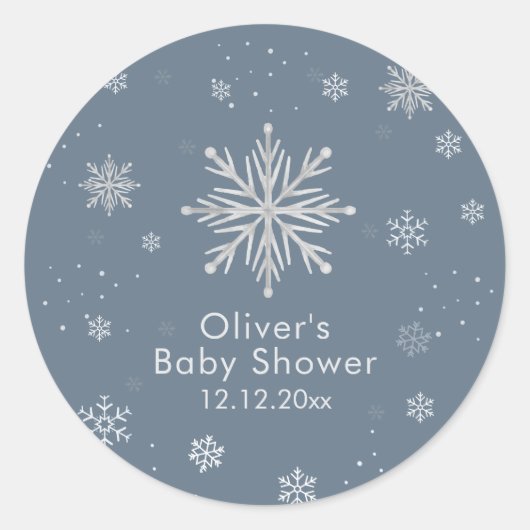 Silver Blue Magical Winter Snowflake Baby Shower  Runder Aufkleber (Vorderseite)