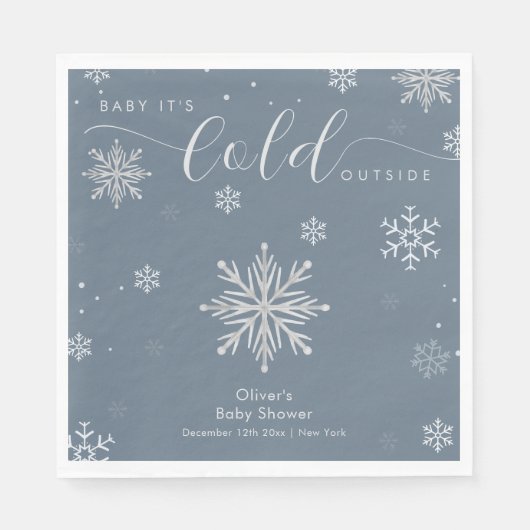 Silver Blue Magical Winter Snowflake Baby Shower  Serviette (Vorderseite)