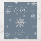 Silver Blue Magical Winter Snowflake Baby Shower Weinetikett (Einzelnes Label)