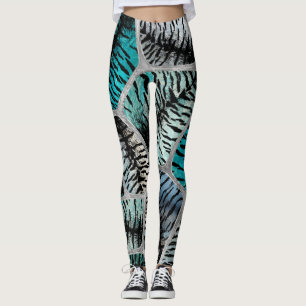 Silver Blue Marble Tiger Imitate Pelze Zellen Leggings