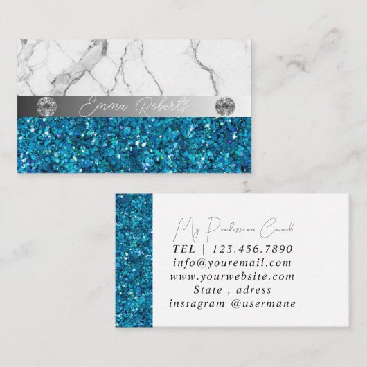 Silver Blue Marbour Diamond Coach Business Card Visitenkarte (Vorne/Hinten)