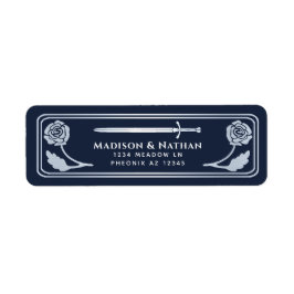Silver Blue Medieval Fantasy Sword Wedding Label