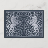 Silver Blue Medieval Lion Wedding RSVP Begleitkarte (Rückseite)