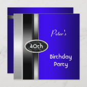 Silver Blue Mens 40. Geburtstag Party Man Einladung (Vorne/Hinten)