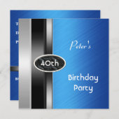 Silver Blue Mens 40. Geburtstag Party Man Einladung (Vorne/Hinten)