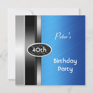 Silver Blue Mens 40. Geburtstag Party Man Einladung