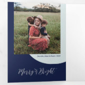 Silver & Blue | Merry & Bright Christmas Foto Dreifach Gefaltete Urlaubskarte (Innen Erste Seite)