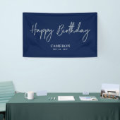 Silver & Blue Minimal Custom Happy Birthday Banner (Messeveranstaltung)