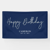 Silver & Blue Minimal Custom Happy Birthday Banner (Horizontal)