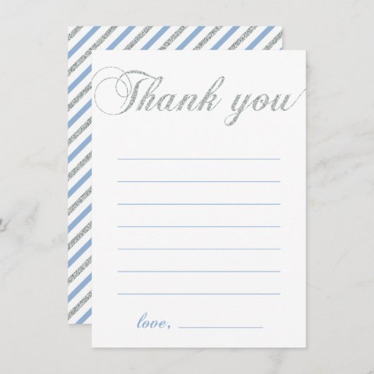 Silver & Blue | Modern Boy Party Vielen Dank Hinwe Dankeskarte (Vorne/Hinten)