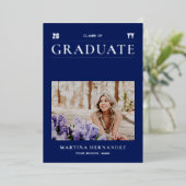 Silver & Blue Modern Foto Abschluss Ankündigung (Stehend vorne)