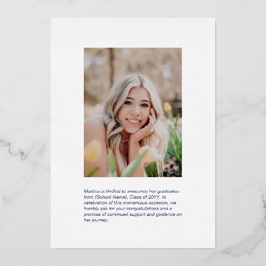 Silver & Blue Modern Foto Abschluss Ankündigung (Rückseite)