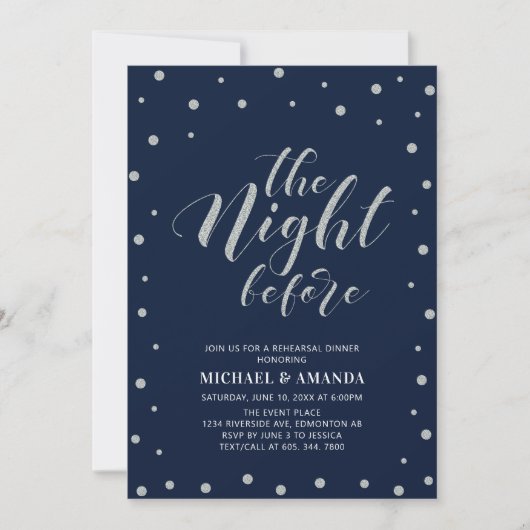 Silver & Blue | Modernes Typografie-Probe-Dinner Einladung (Vorderseite)